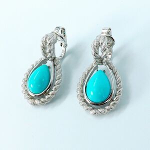 Vintage Avon Susan‎ Caplan Blue Teardrop Earrings Silver Tone Old Money